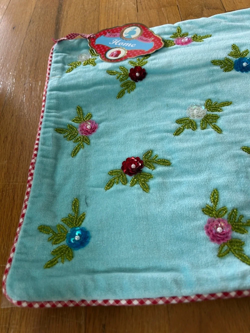 Anthropologie‎ Pip Studio Light Blue velvet sequin 12x12 pillow cushion covers 2